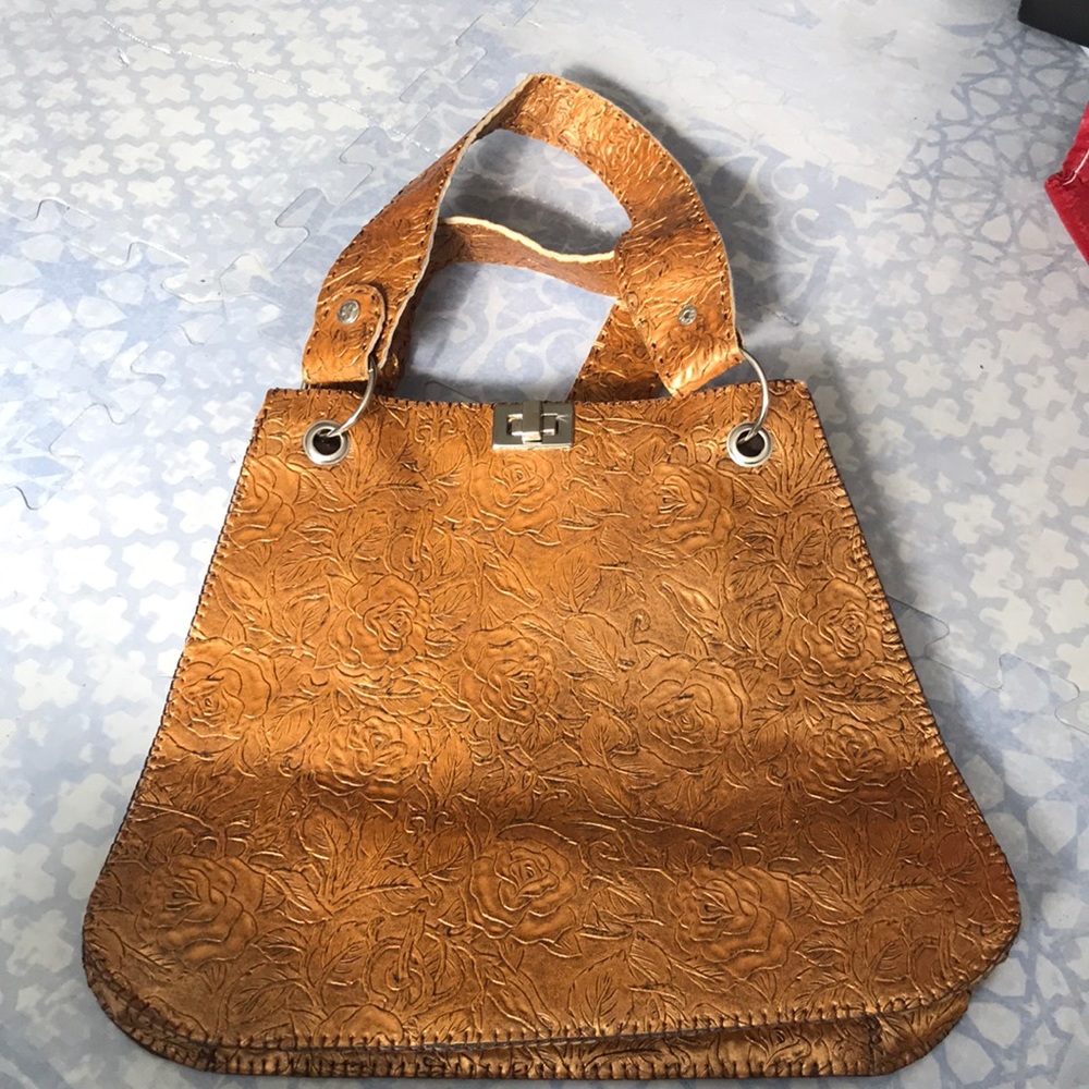 Rose design authentic leather purse